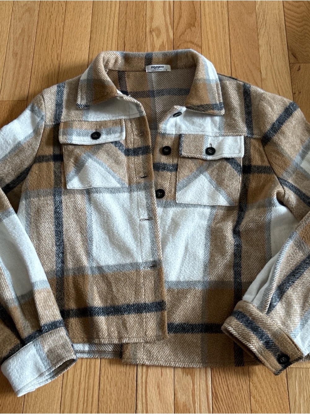 Cozy Plaid Shacket in Cream and Camel